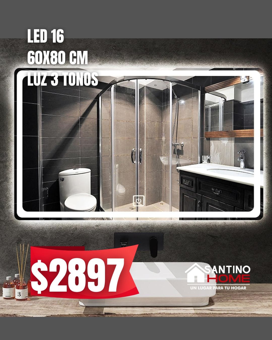 Espejo Modelo LED 16 – Rectangular con Luz LED - Imagen 2
