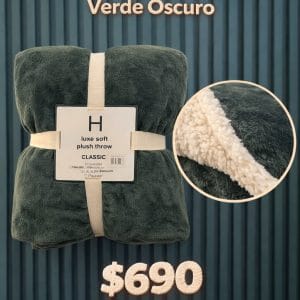 MANTA CORDERITO DOS PLAZAS VERDE OSCURO