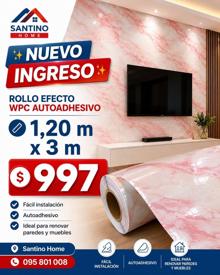 Rollo Autoadhesivo Semil Marmol Rosa Perla